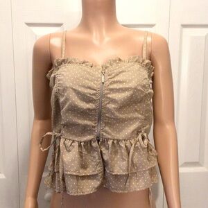 Iky & Me Womens Tan Polka Dot Ruched Sleeveless Cropped Top Size XL